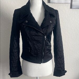 White House Black Market Black bomber jacket w lave accents